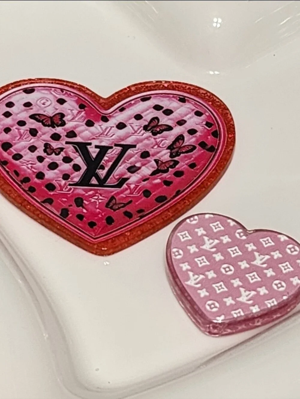 Design Heart Pink Flatback Focal Bead Badge Keychain Crafts Beaded Pen Magnet